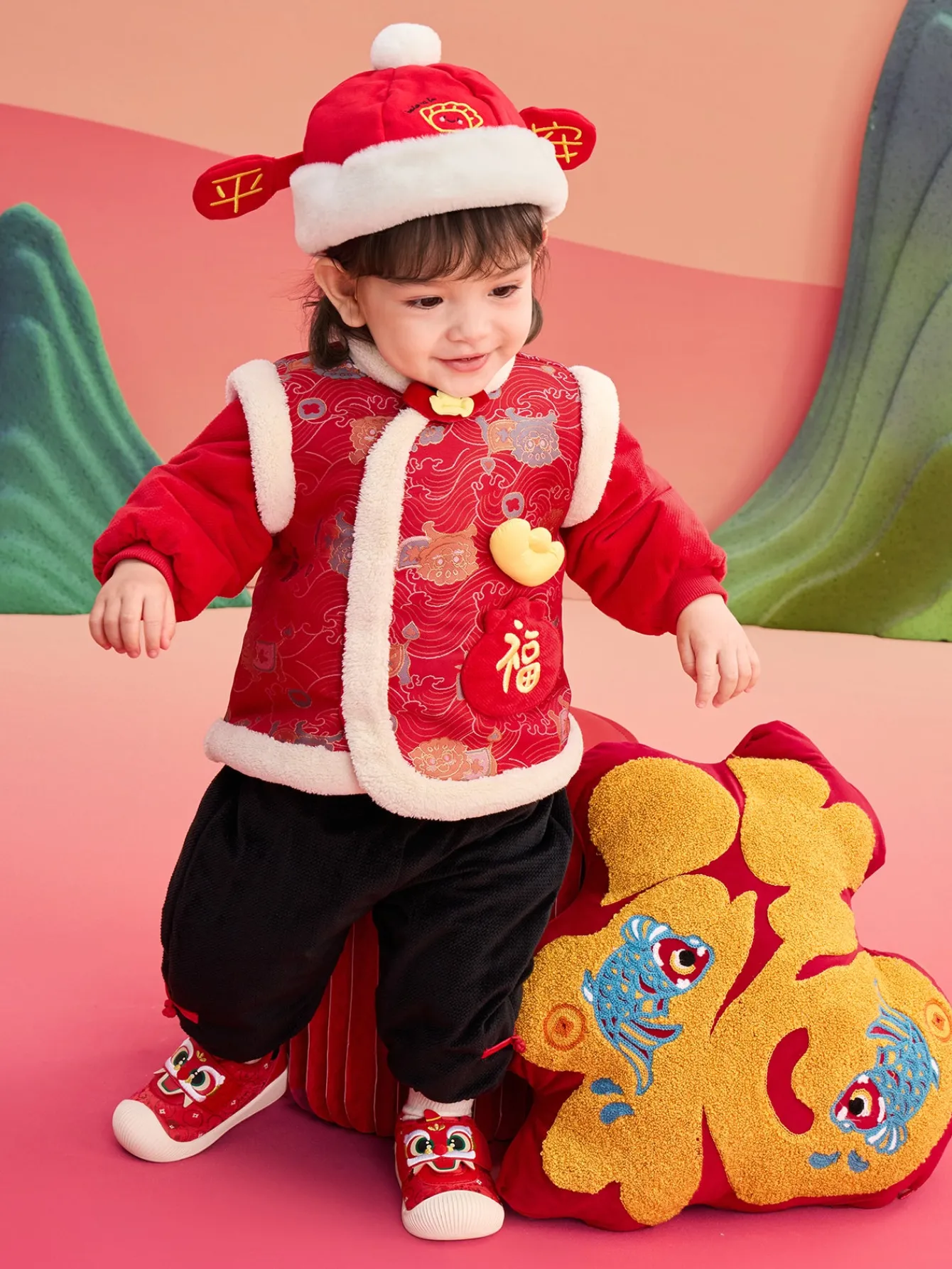 Balabala Children Clothes Baby Suit Baby First Birthday Ceremonial Dress 2025 New Year Season New Year's Greeting Outfit Flash Sale