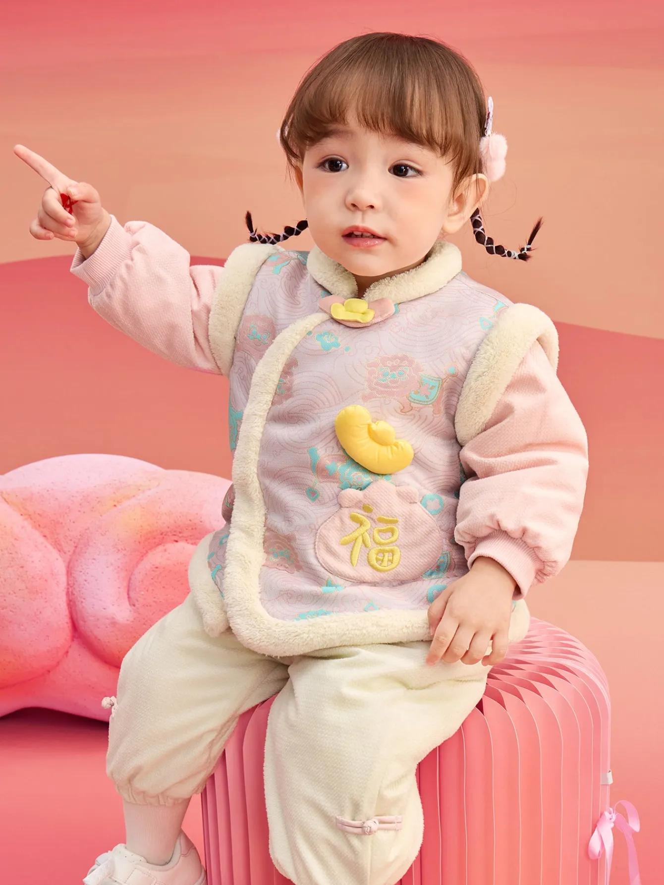 Balabala Children Clothes Baby Suit Baby First Birthday Ceremonial Dress 2025 New Year Season New Year's Greeting Outfit Flash Sale