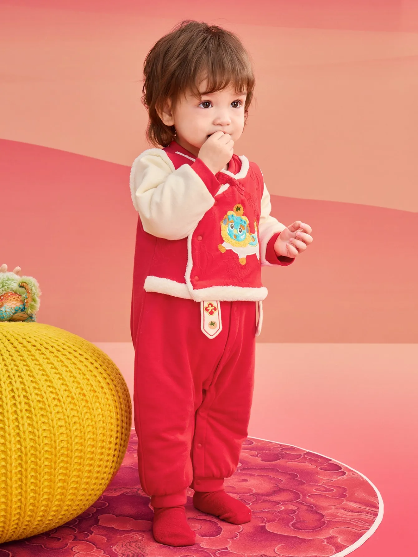 Balabala Children Clothes Baby Thickened Jumpsuit Newborn Clothes 2025 New Winter New Year Season Hot