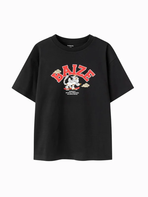 Balabala Children Clothes Boy And Girl Short Sleeve T-Shirt 2024 New Autumn And Winter Crew Neck New Year's Outfit Cheap