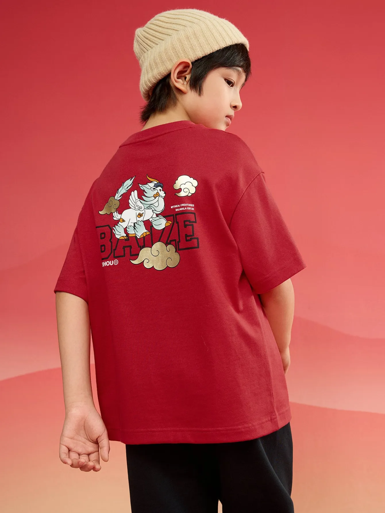 Balabala Children Clothes Boy And Girl Short Sleeve T-Shirt 2024 New Autumn And Winter Crew Neck New Year's Outfit Cheap