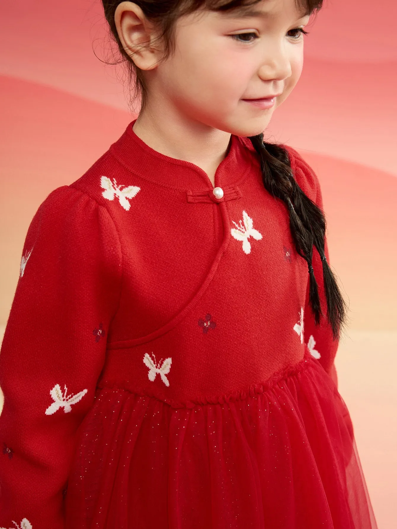 Balabala Children Clothes Girl Dress Children Skirt Knitted Mesh 2025 Winter New Princess Dress New Year Sale