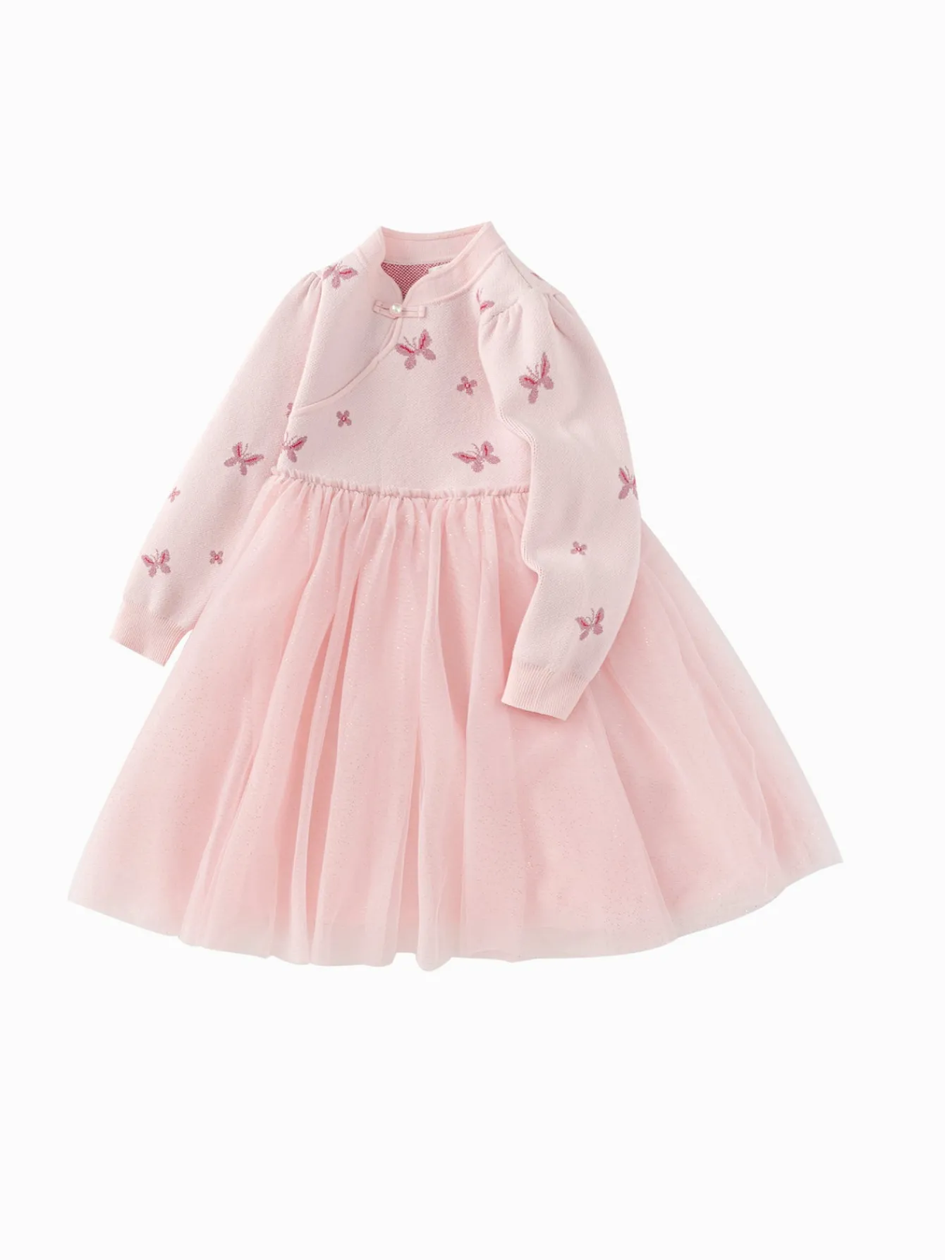 Balabala Children Clothes Girl Dress Children Skirt Knitted Mesh 2025 Winter New Princess Dress New Year Sale