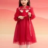 Balabala Children Clothes Girl New Chinese Style Dress 2025 Winter New Mesh Princess New Year's Dress Red Fashion