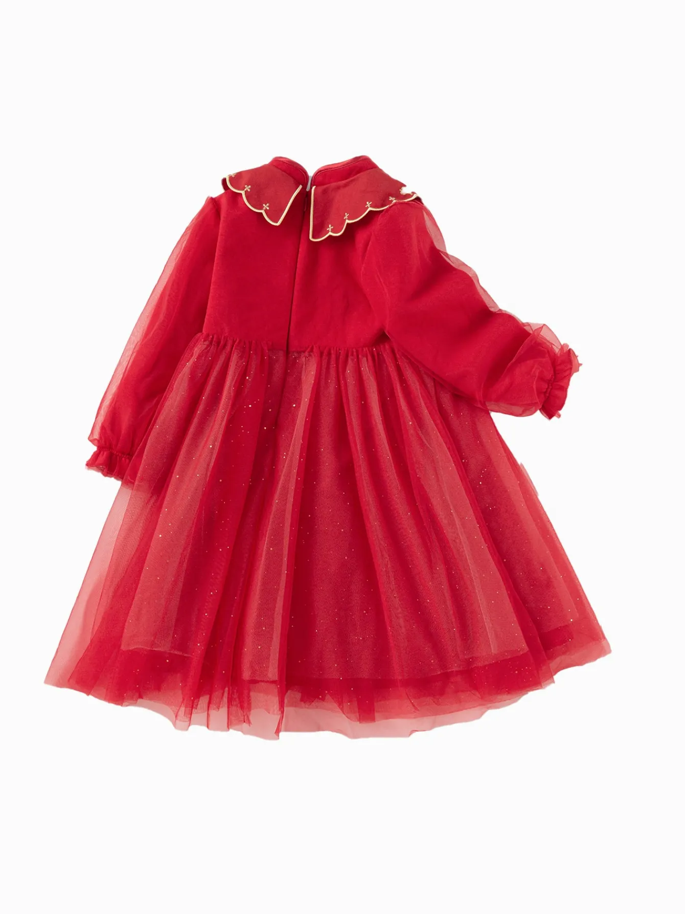 Balabala Children Clothes Girl New Chinese Style Dress 2025 Winter New Mesh Princess New Year's Dress Red Fashion