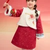 Balabala Children Clothes Girl Qipao Suit New Chinese Style 2025 Winter New Toddler New Year's Outfit Red Best