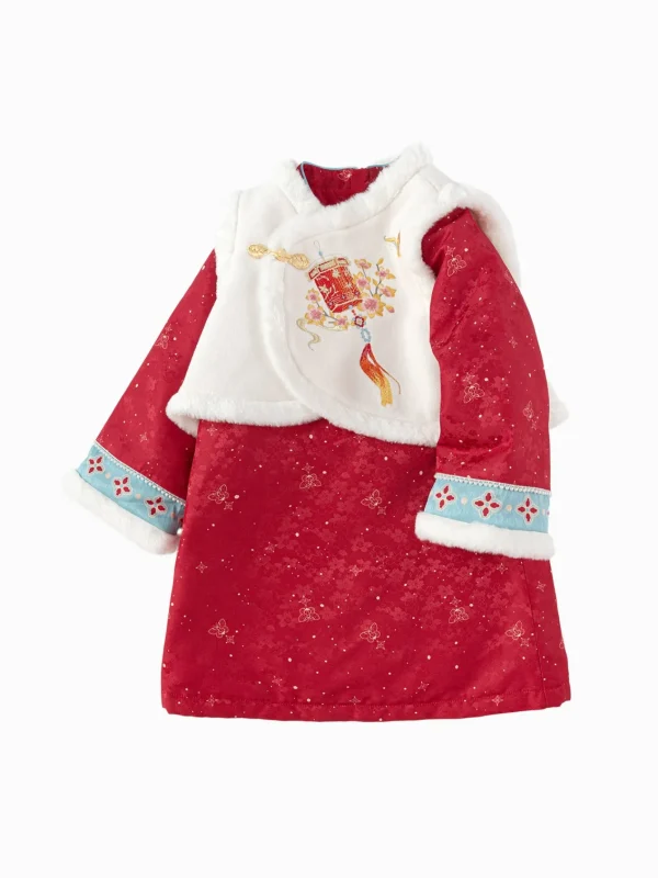 Balabala Children Clothes Girl Qipao Suit New Chinese Style 2025 Winter New Toddler New Year's Outfit Red Best