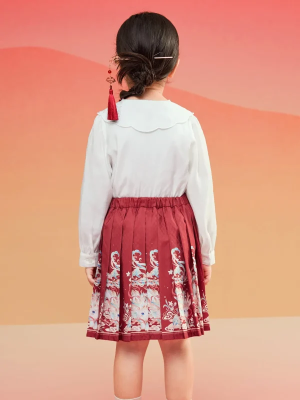 Balabala Children Clothes Girls Hourse-Face Skirt Suit 2025 Winter New Embroidered Shirt Skirt New Year's Outfit Cheap