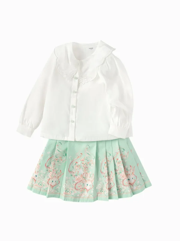 Balabala Children Clothes Girls Hourse-Face Skirt Suit 2025 Winter New Embroidered Shirt Skirt New Year's Outfit Cheap
