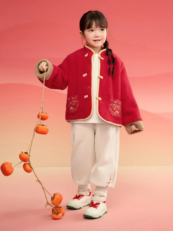 Balabala Children Clothes Suit Boys And Girls Long Sleeve Autumn And Winter 2025 New Baby Fleece New Year's Greeting Outfit Red Fashion