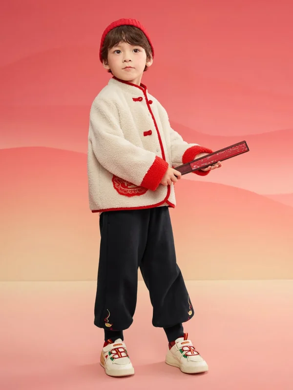 Balabala Children Clothes Suit Boys And Girls Long Sleeve Autumn And Winter 2025 New Baby Fleece New Year's Greeting Outfit White Store