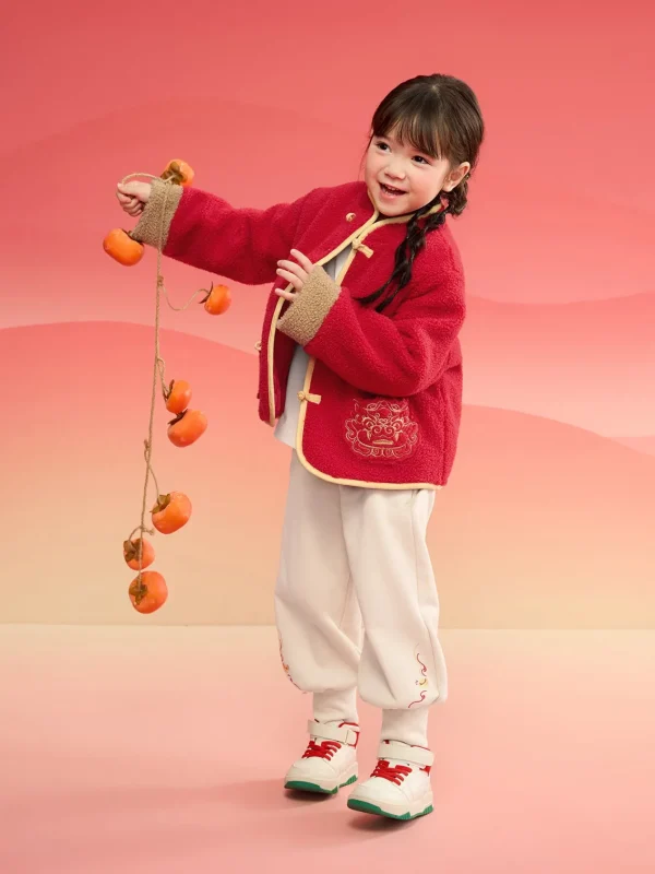 Balabala Children Clothes Suit Boys And Girls Long Sleeve Autumn And Winter 2025 New Baby Fleece New Year's Greeting Outfit Red Fashion