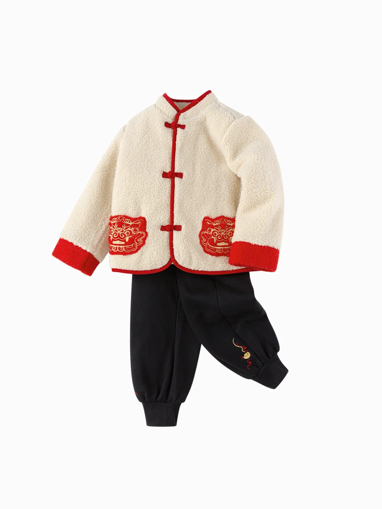 Balabala Children Clothes Suit Boys And Girls Long Sleeve Autumn And Winter 2025 New Baby Fleece New Year's Greeting Outfit White Store