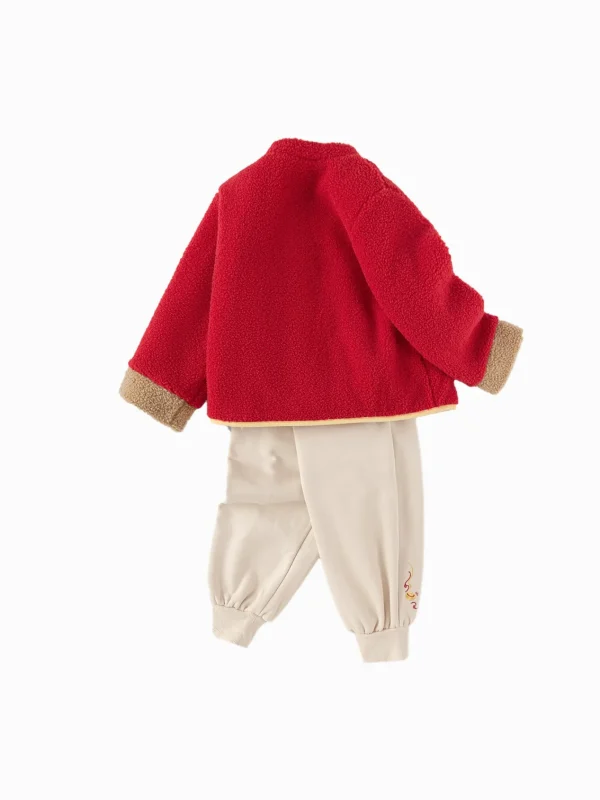 Balabala Children Clothes Suit Boys And Girls Long Sleeve Autumn And Winter 2025 New Baby Fleece New Year's Greeting Outfit Red Fashion