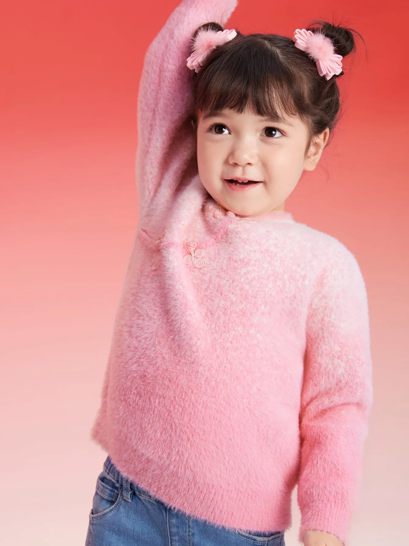 Balabala Children Sweater Girl New Chinese Style Sweater 2024 Winter New Red Knitwear Top Best