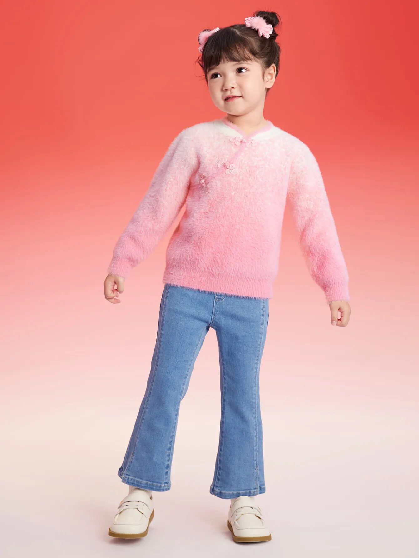 Balabala Children Sweater Girl New Chinese Style Sweater 2024 Winter New Red Knitwear Top Best