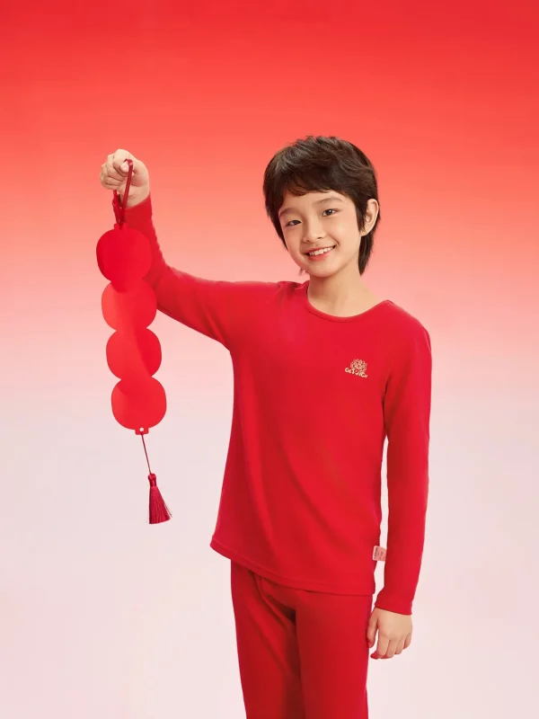 Balabala Children Thermal Underwear Suit Snake Year of the Snake New Boy And Girl Autumn Top And Pants Animal Year Red Pajamas Chinese Red Discount