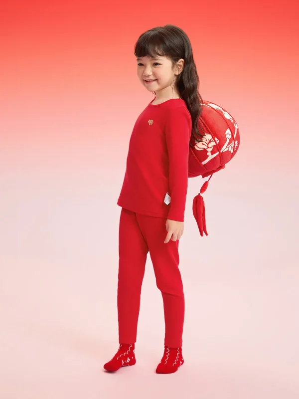 Balabala Children Thermal Underwear Suit Snake Year of the Snake New Boy And Girl Autumn Top And Pants Animal Year Red Pajamas Chinese Red Hot