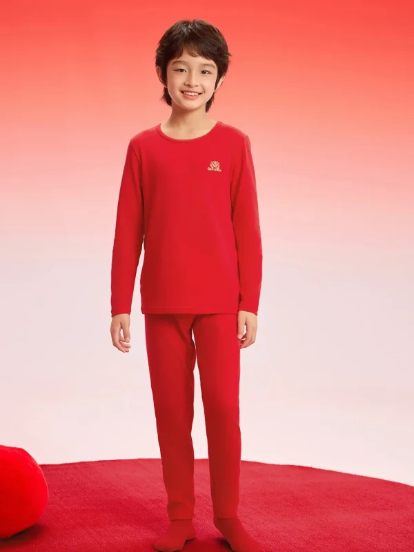 Balabala Children Thermal Underwear Suit Snake Year of the Snake New Boy And Girl Autumn Top And Pants Animal Year Red Pajamas Chinese Red Discount