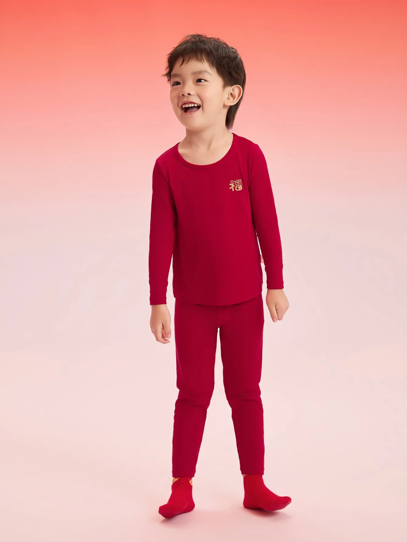 Balabala Children Thermal Underwear Suit Year of the Snake New Boy And Girl Autumn Heated Top And Pants Animal Year Red Pajamas Chinese Red Fashion