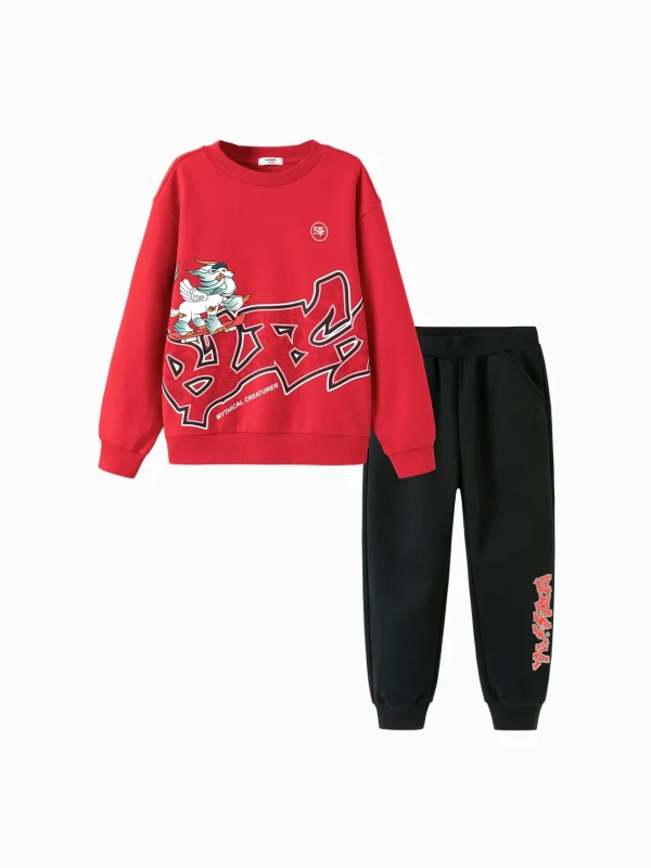 Balabala children's children's long-sleeved suit boys two-piece suit 2025 new spring baby parent-child clothing Chinese Red Cheap