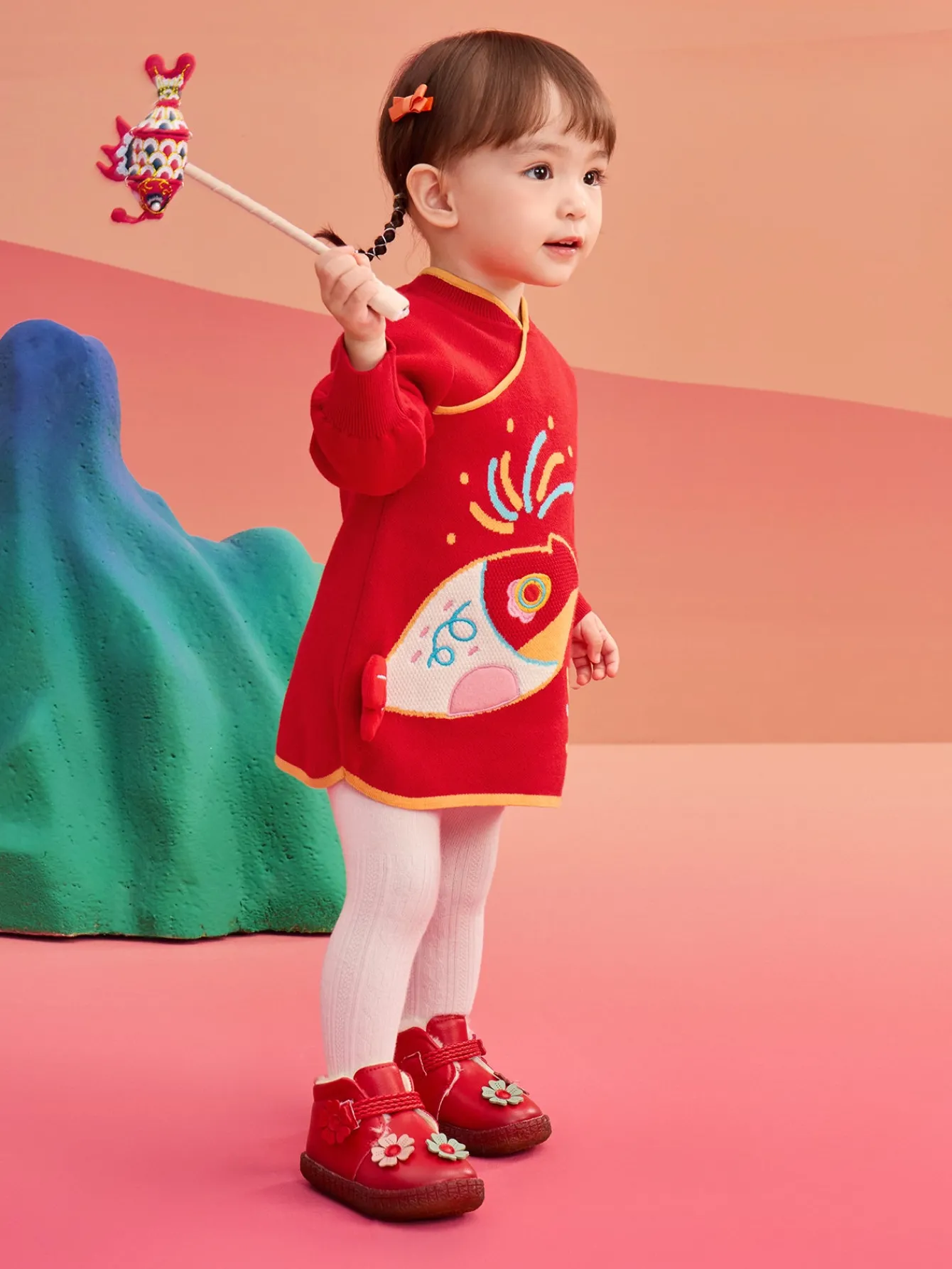 Balabala Children's Clothes Baby Dress Baby Dress 2025 New Chinese Style Qipao Dress New Year Season Trendy Red Best Sale