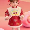 Balabala Children's Clothes Baby One-Piece Dress Baby Dress 2025 New Spring Clothes Baby Girl New Year Greeting Outfit Chinese Style New