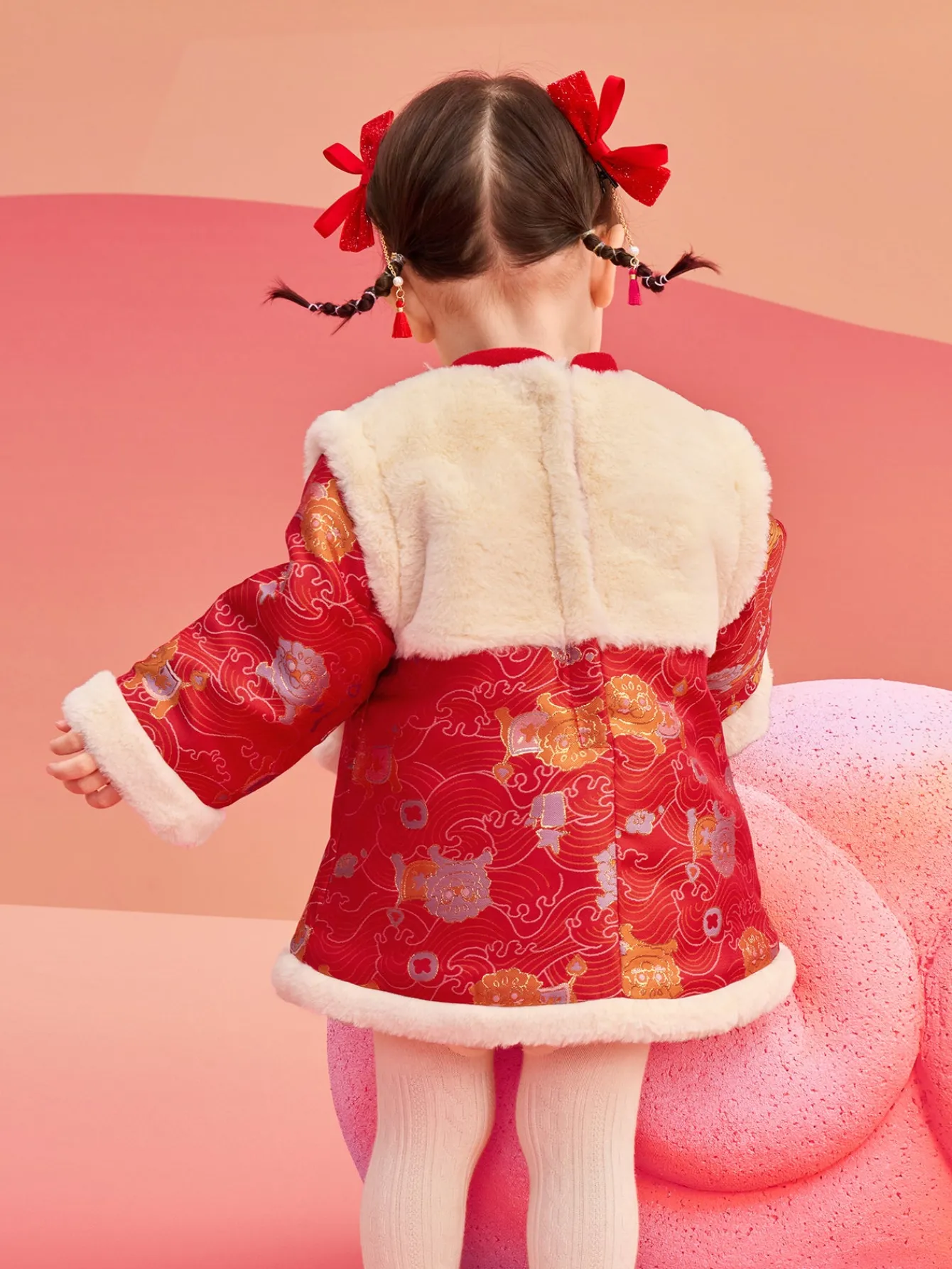 Balabala Children's Clothes Baby One-Piece Dress Baby Dress 2025 New Spring Clothes Baby Girl New Year Greeting Outfit Chinese Style New