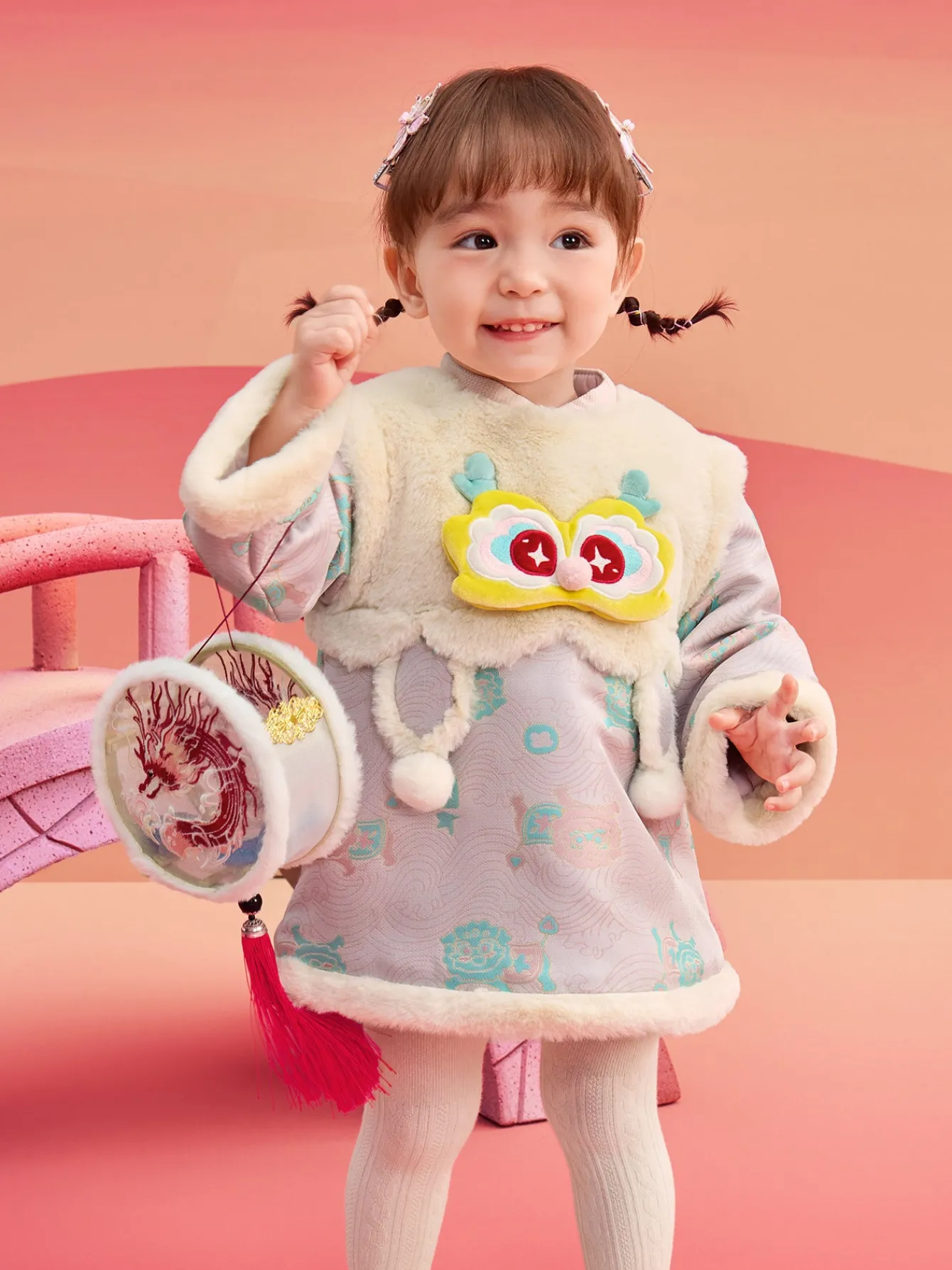 Balabala Children's Clothes Baby One-Piece Dress Baby Dress 2025 New Spring Clothes Baby Girl New Year Greeting Outfit Chinese Style New