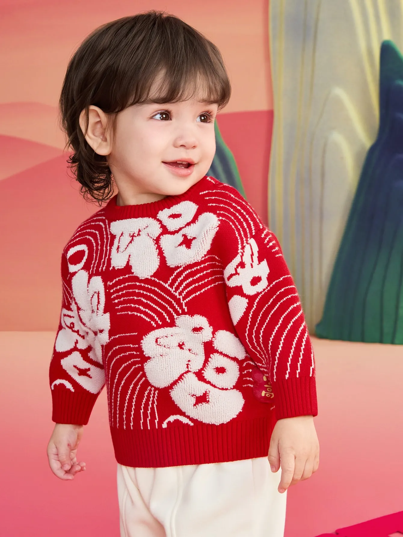 Balabala Children's Clothes Baby Sweater Baby Knitwear 2025 New Winter Clothes Baby Knitwear New Year Season Chinese Style Fashion