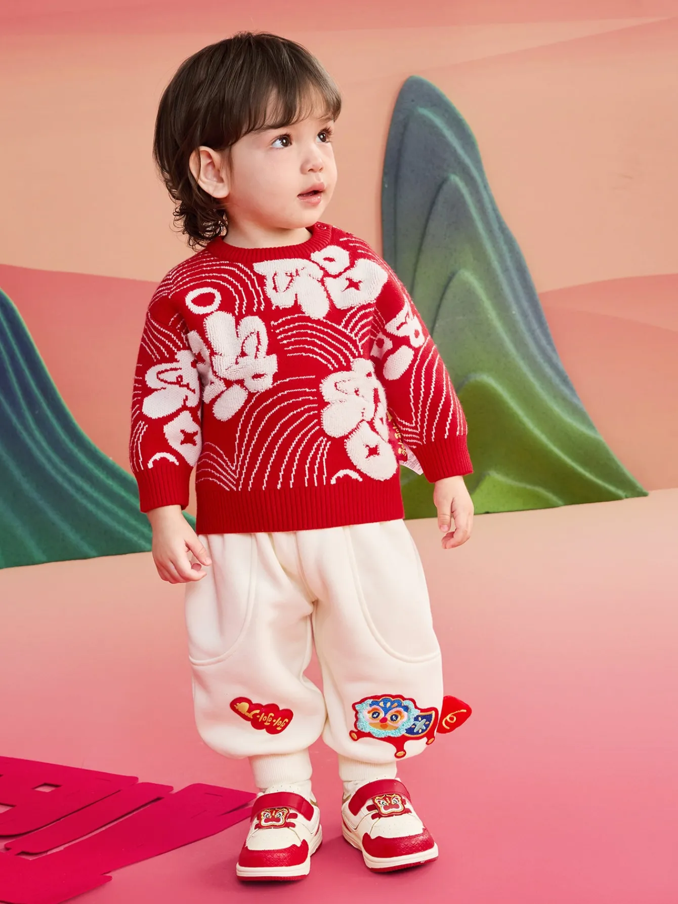 Balabala Children's Clothes Baby Sweater Baby Knitwear 2025 New Winter Clothes Baby Knitwear New Year Season Chinese Style Fashion