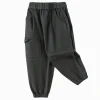 Balabala Children's Clothing Boys Long Pants 2025 Spring New Drawstring Workwear Pants Outdoor Style Dark Gray Best Sale