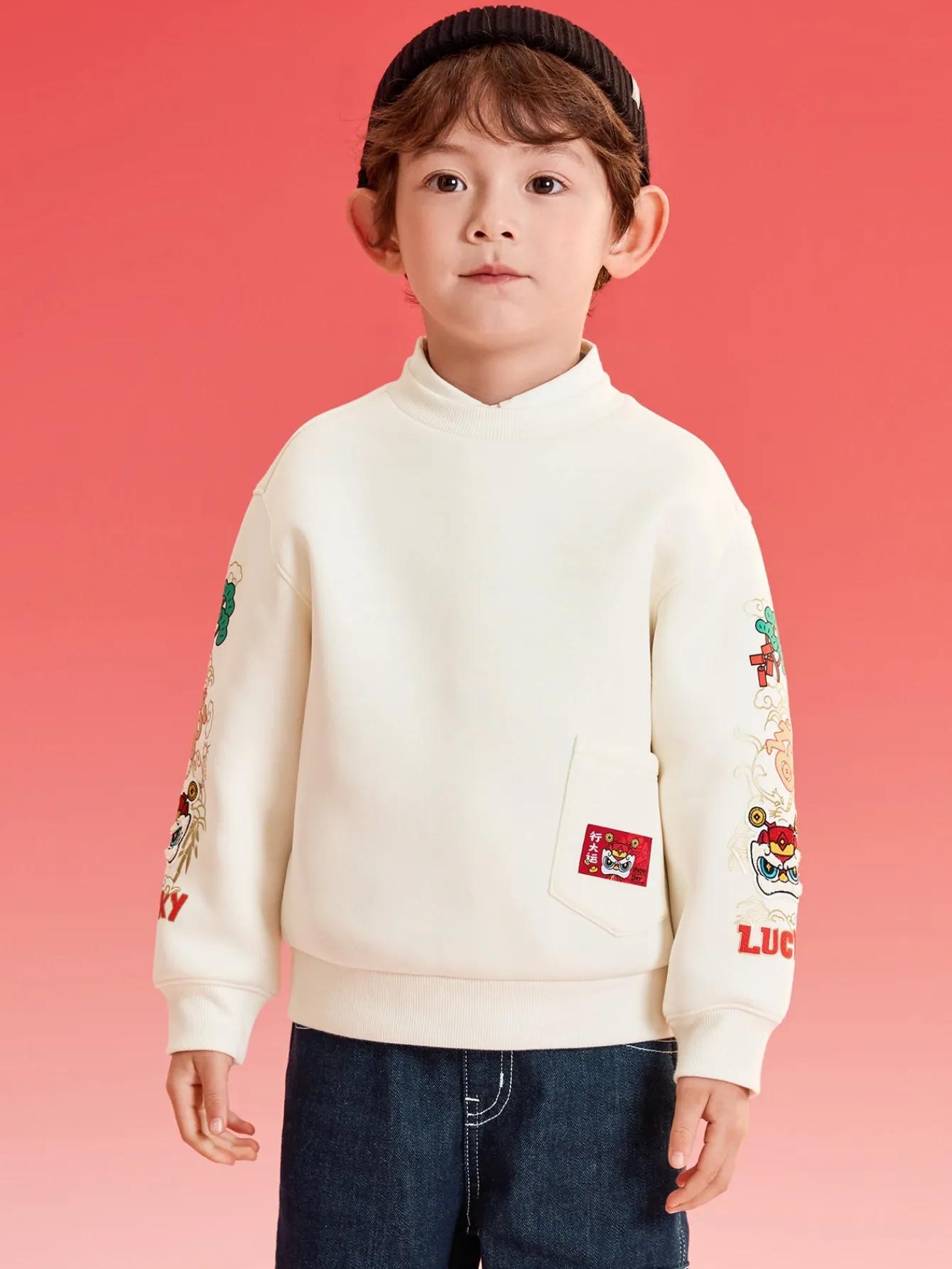 Balabala children's clothing boys' sweatshirt national style top 2025 spring and autumn new year's outfit trendy Off-white Store