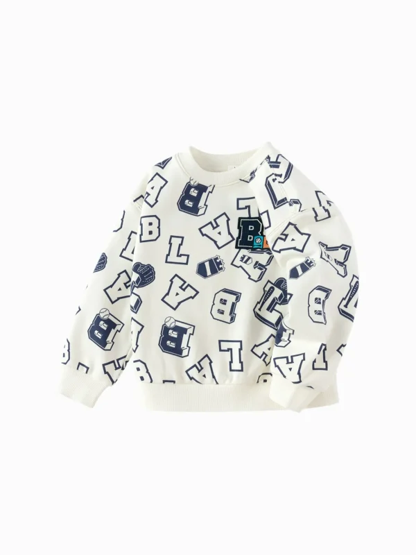 Balabala children's clothing boys' sweatshirt trendy full-print 2025 spring new academy style top White Blue Outlet