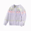 Balabala Children's Clothing Girls' Knitwear Jacquard Knit Cardigan 2025 Spring New Sweet Purple Hot