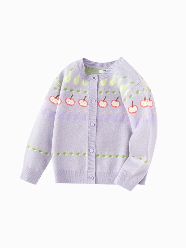 Balabala Children's Clothing Girls' Knitwear Jacquard Knit Cardigan 2025 Spring New Sweet Purple Hot