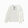 Balabala Children's Clothing Girls Long Sleeve T-Shirt 2025 Spring New Fashion Bow Tie Raw White Best