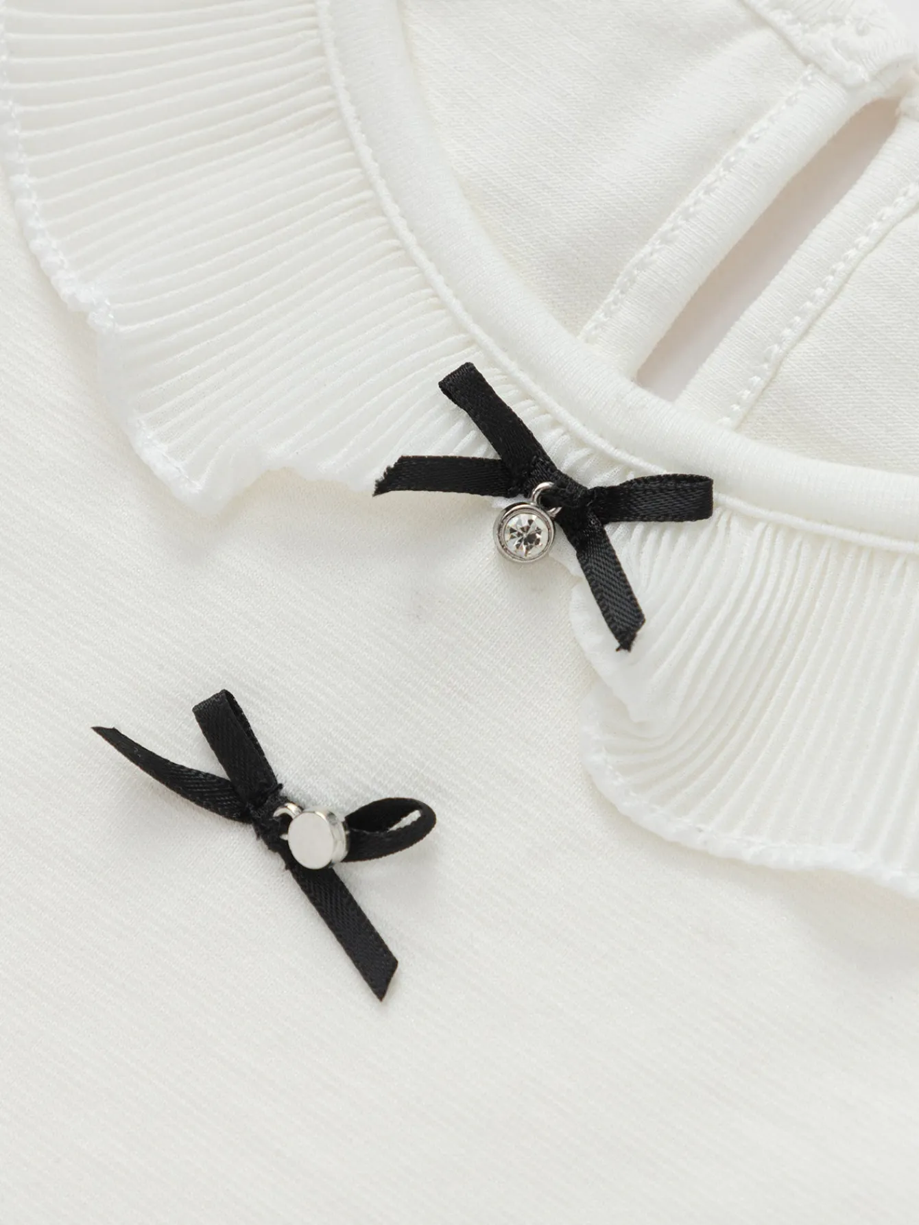 Balabala Children's Clothing Girls Long Sleeve T-Shirt 2025 Spring New Fashion Bow Tie Raw White Best