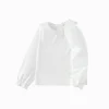 Balabala Children's Clothing Girls Long Sleeve T-Shirt 2025 Spring New Style Sweet Lining Raw White Hot