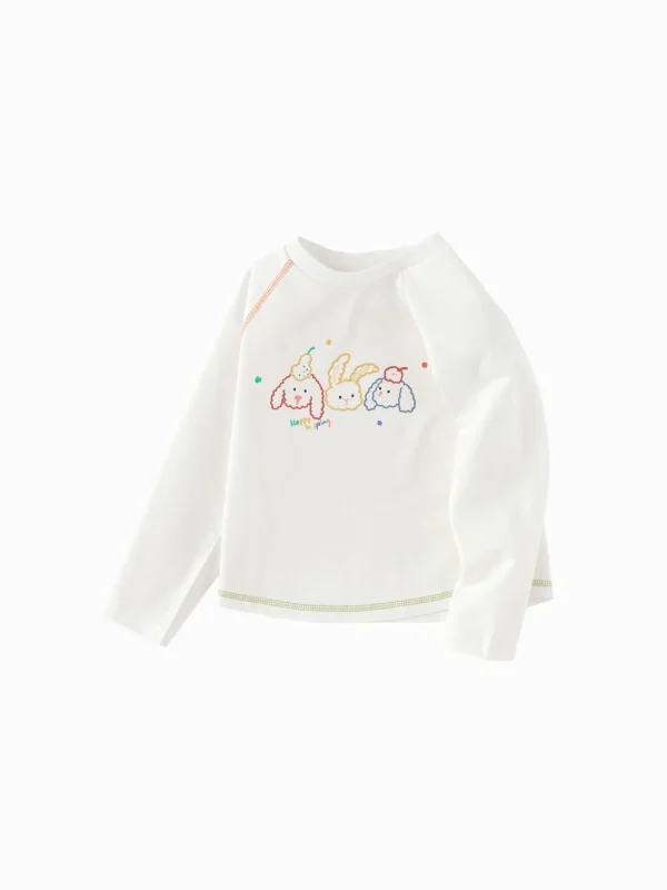 Balabala Children's Clothing Girls' Long Sleeve T-Shirt 2025 Spring New Style Underwear Top Sweet Raw White Cheap