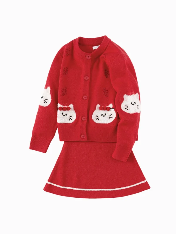 Balabala Children's Clothing Girls' Skirt Set 2025 Spring and Autumn New Two-Piece Jacquard Cute Chinese Red Clearance