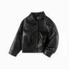 Balabala Children's Jacket Matte Faux Leather Coat Girls' Clothing 2025 Spring and Autumn New Top Black Flash Sale