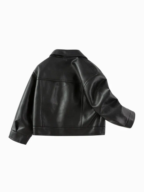 Balabala Children's Jacket Matte Faux Leather Coat Girls' Clothing 2025 Spring and Autumn New Top Black Flash Sale