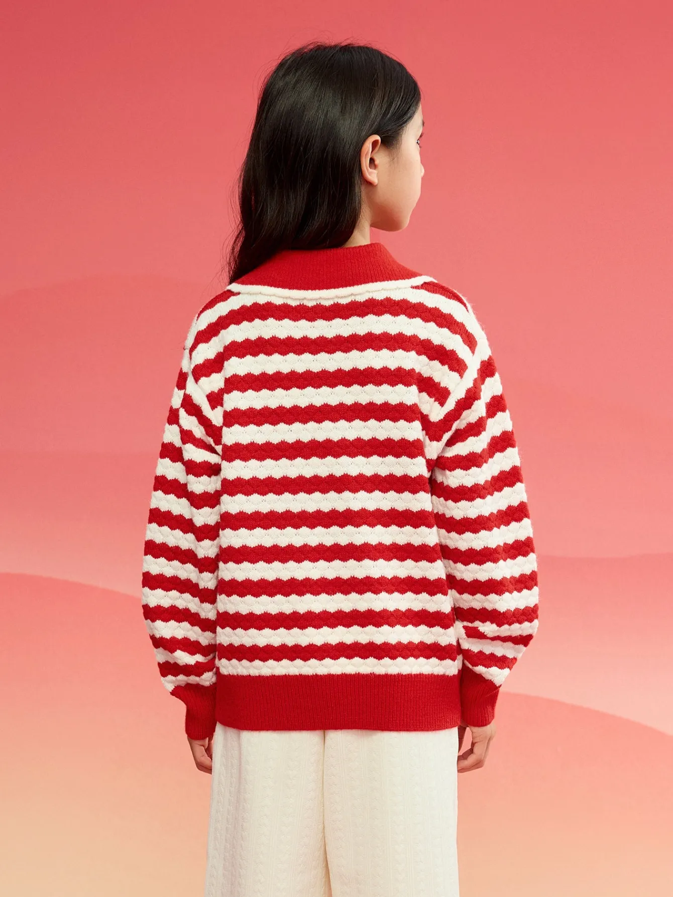 balabala_childrens_knitwear_for_girls__winter_striped_knitted_shirt_with_bow_tie_inner_wear_top_1.webp Balabala Children's Knitwear for Girls, 2024 Winter Striped Knitted Shirt with Bow Tie Inner Wear Top Red Fashion