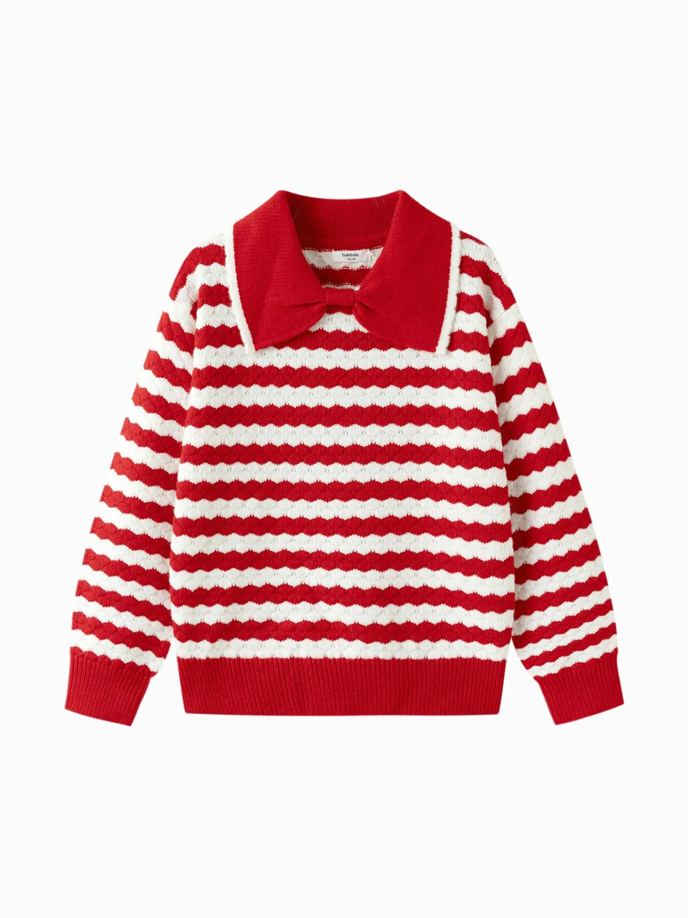 balabala_childrens_knitwear_for_girls__winter_striped_knitted_shirt_with_bow_tie_inner_wear_top_3.webp Balabala Children's Knitwear for Girls, 2024 Winter Striped Knitted Shirt with Bow Tie Inner Wear Top Red Fashion