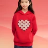 Balabala children's long-sleeved sweater girls 2024 winter new hooded love New Year red tops Chinese Red Shop
