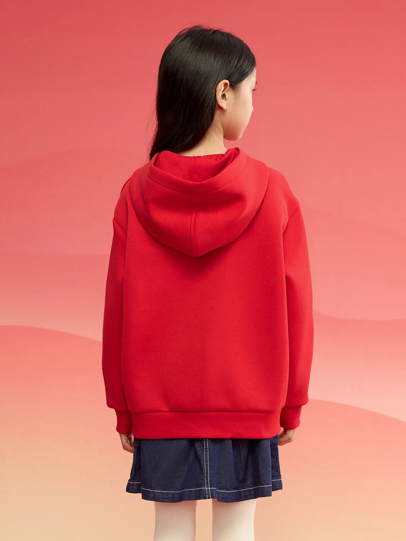 Balabala children's long-sleeved sweater girls 2024 winter new hooded love New Year red tops Chinese Red Shop