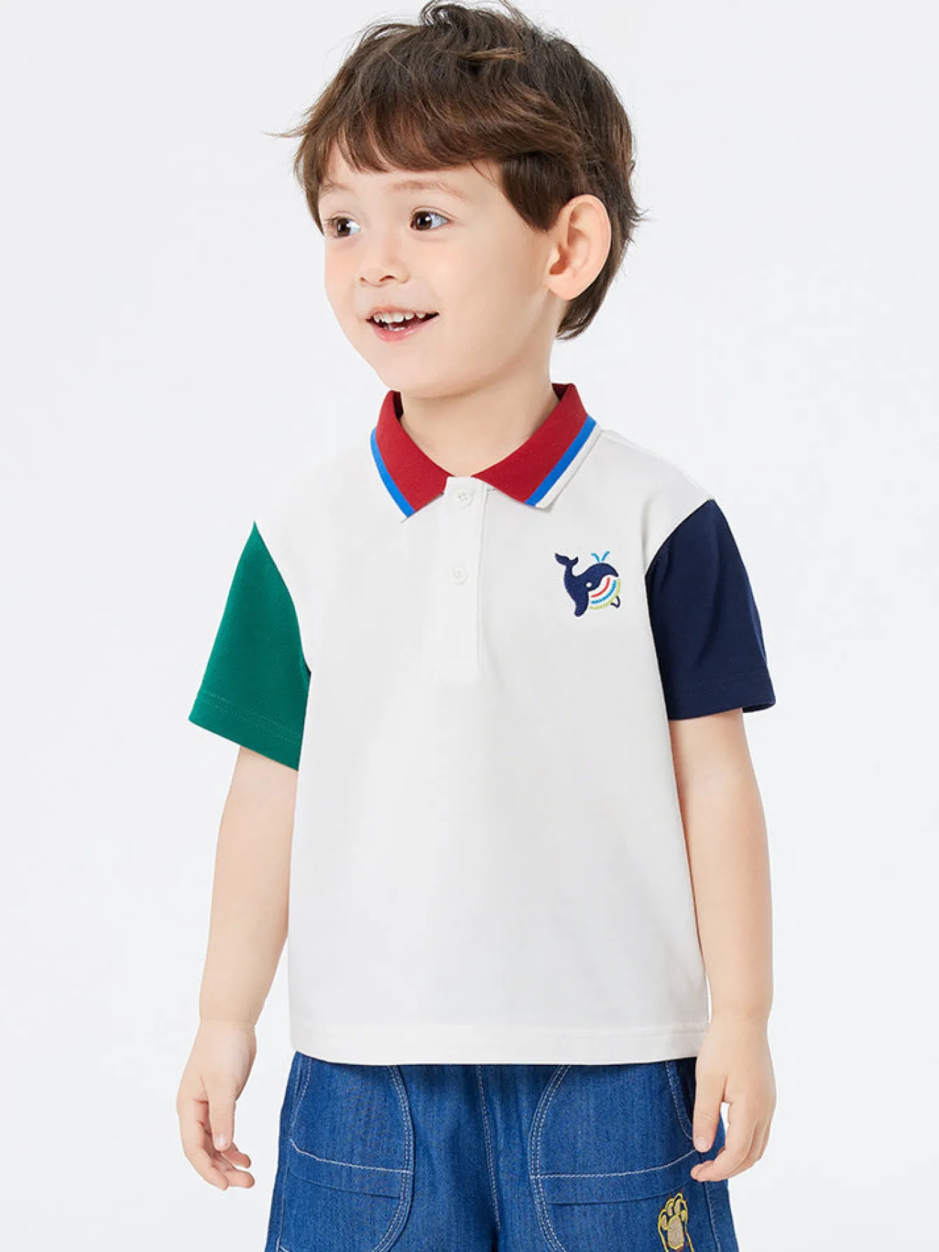 Balabala contrast color comfortable short-sleeved T-shirt 2-8 years Clearance