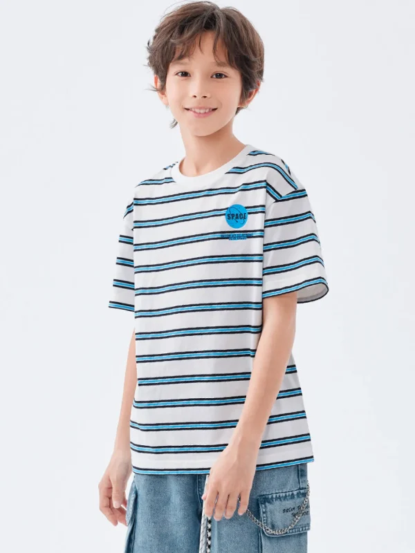 Balabala cotton short-sleeved striped parent-child T-shirt 7-14 years Online