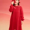 Balabala Girl New Chinese Style Knitted Dress 2025 Winter New Red Pleated Princess New Year's Dress Chinese Red Sale